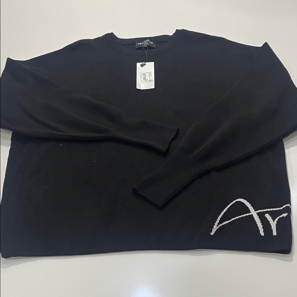 ARIA Black Sweater with White Detail